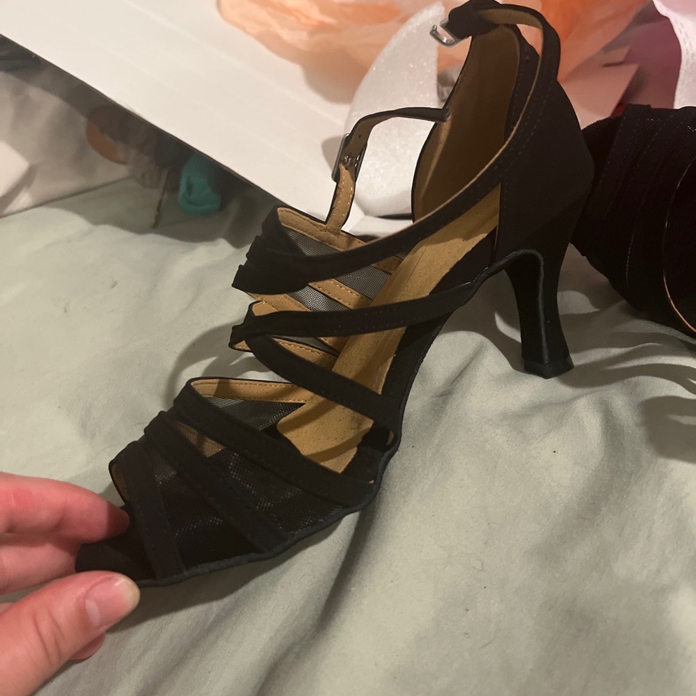 Black suede strappy Latin dance shoes 6.5/37 size with 3in heel